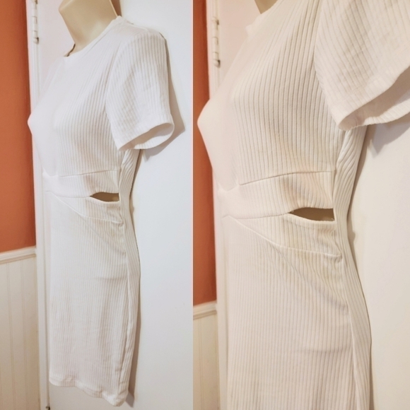 Streetwear Society White Ribbed Knit Cut Out Bodycon Dress Medium - Picture 4 of 11